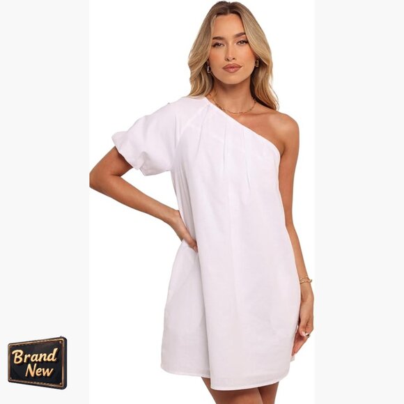 One Shoulder Mini Dress with Elasticized Back and Cuffs